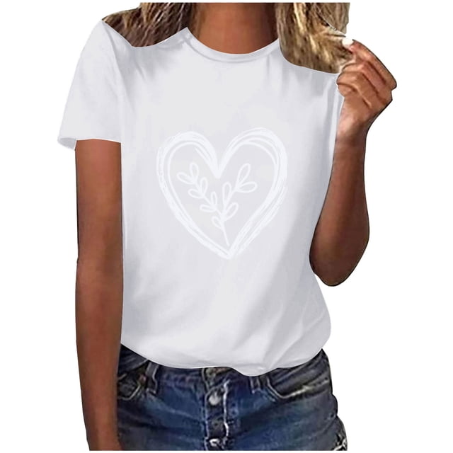 Diufon Hauts de la Saint-Valentin pour Femmes Tunique Décontractée à Manches Courtes Col Rond Chemisier Imprimé Graphique Mignon Tendance