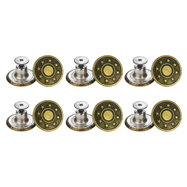 12pcs 17mm Snap Jeans Buttons for DIY Jean Waist Extender Copper Little Star