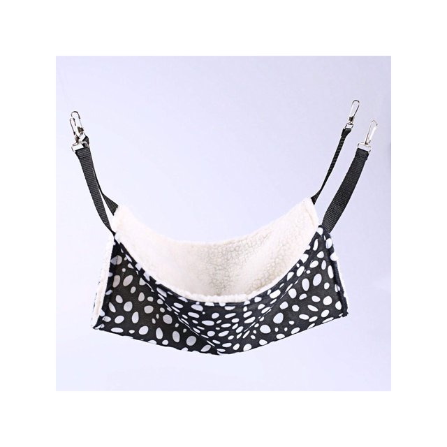 1pc Black & White Polka Dot Pattern Hanging Cat Bed, Double-Sided Plus Velvet, Suitable For Small & Medium-Sized Cats In Iron Cages