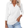 thumbnail image 1 of Hot6sl Économies d'Été Liquidation Blouse & Chemise à Manches Courtes Col Rabattu, T-Shirt Assorti pour Femmes Col en V Col Rabattu Manches 3/4, Haut en polyester pour Femmes Blanc, 2TG, 1 of 8