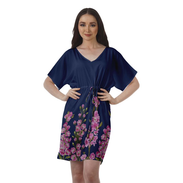 Moomaya Robes Décontractées pour Femmes Courtes Imprimées Robe Fluide à Col en V pour Femmes Grande Taille