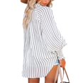 thumbnail image 3 of Women‘s Spring Long Sleeve V-Neck Striped Roll Up Sleeve Button Down Blouses Shirt Tops, 3 of 6