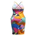 thumbnail image 3 of Women Halter Bodycon Sleeveless Ruched Spaghetti Strap Tie Dye Printing Club Party Mini Dress, 3 of 6