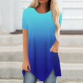 thumbnail image 2 of Pompotops Femmes Grande Taille Bouton Imprimé Col Rond Manches Courtes T-shirt Irrégulier Blouse Tops, 2 of 5