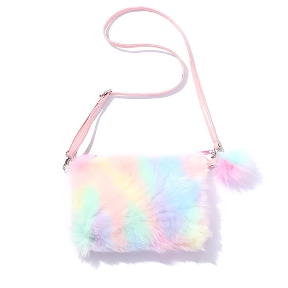 xinxixnxx Sac en Peluche Arc-en-Ciel Sac à Main Sacs Bandoulière Pratique Beau Porte-Monnaie Fille Sac pour Téléphone Coloré