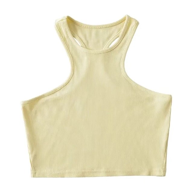 AherBiu Workout Tops for Women Racerback Sleeveless Cropped Ribbed Tank Top Crewneck Slim Yoga Cami Shirt