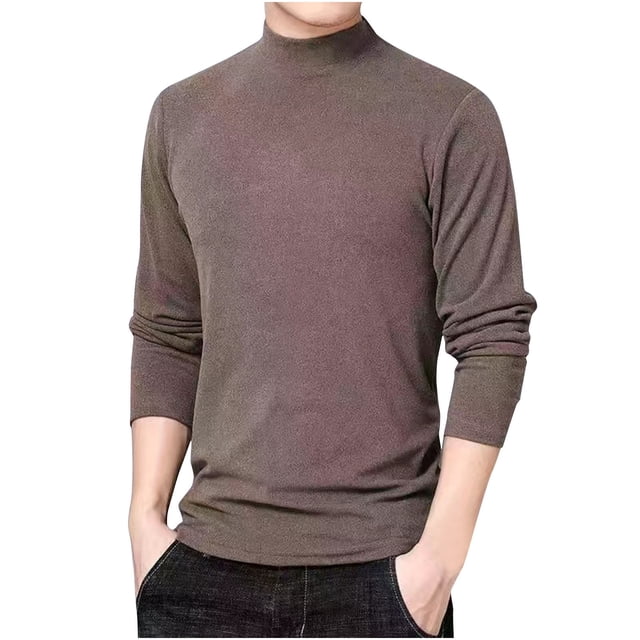 Jalioing Long Sleeve Mock Neck Shirt for Men Fall Casual Solid Color Pullover Tee Soft Basic Undershirts Tops