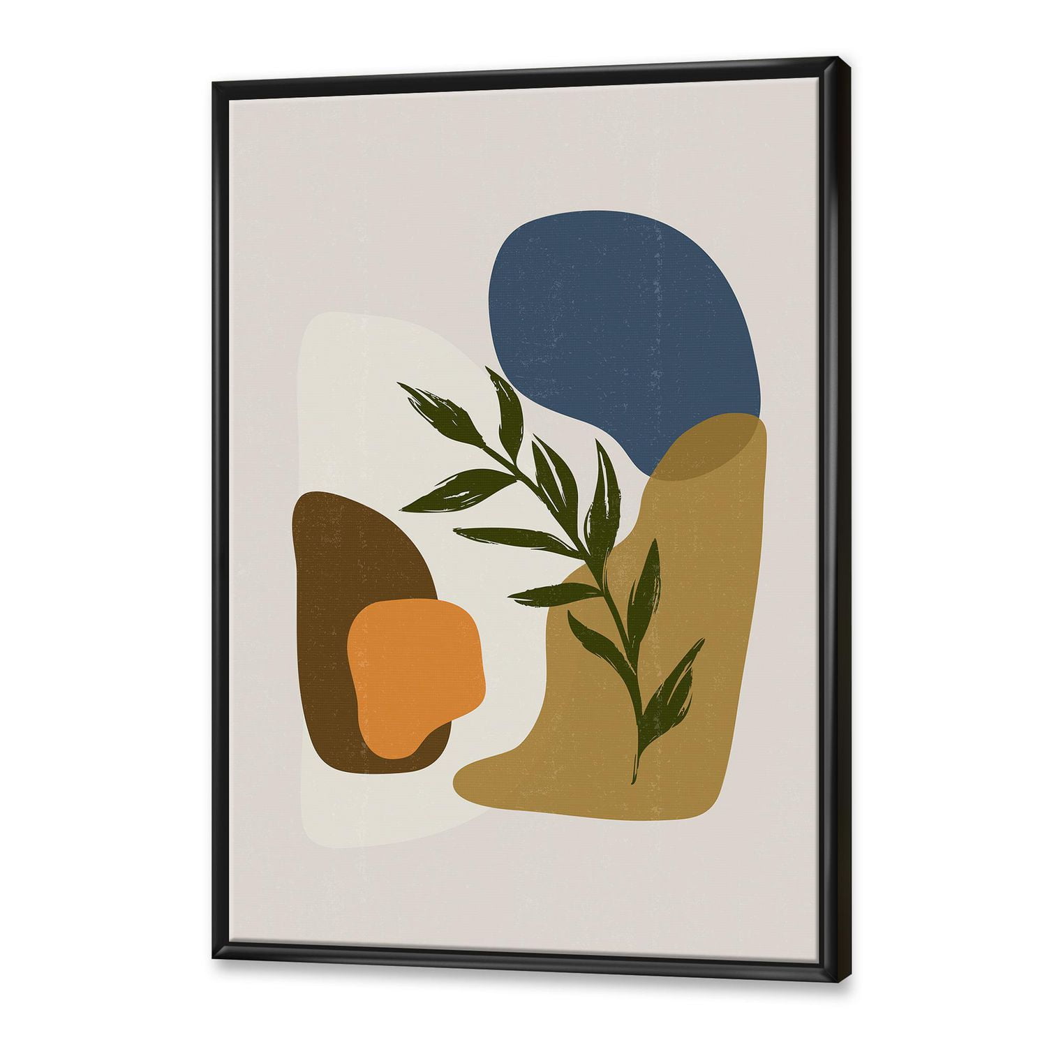 Designart Botanical Minimalist Shapes With Green Leaf FLOAT FRAME WALL ART