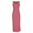 thumbnail image 4 of Robes d'Été pour les Femmes à la Mode Sans Manches Boho Cordon Côtelé Robe de Soleil Froissée Sexy Haute Fente Robe Maxi Bodycon, 4 of 5