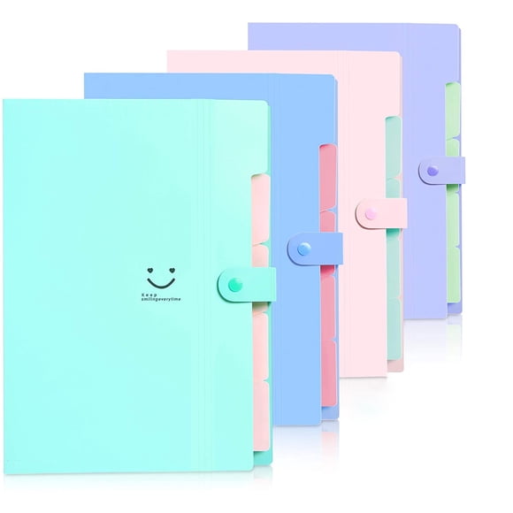Amdohai 4 Packs Expanding File Folder with 32 Labels,5 Pockets A4 Letter Size Accordion Folder Paper Organizer for School and Office