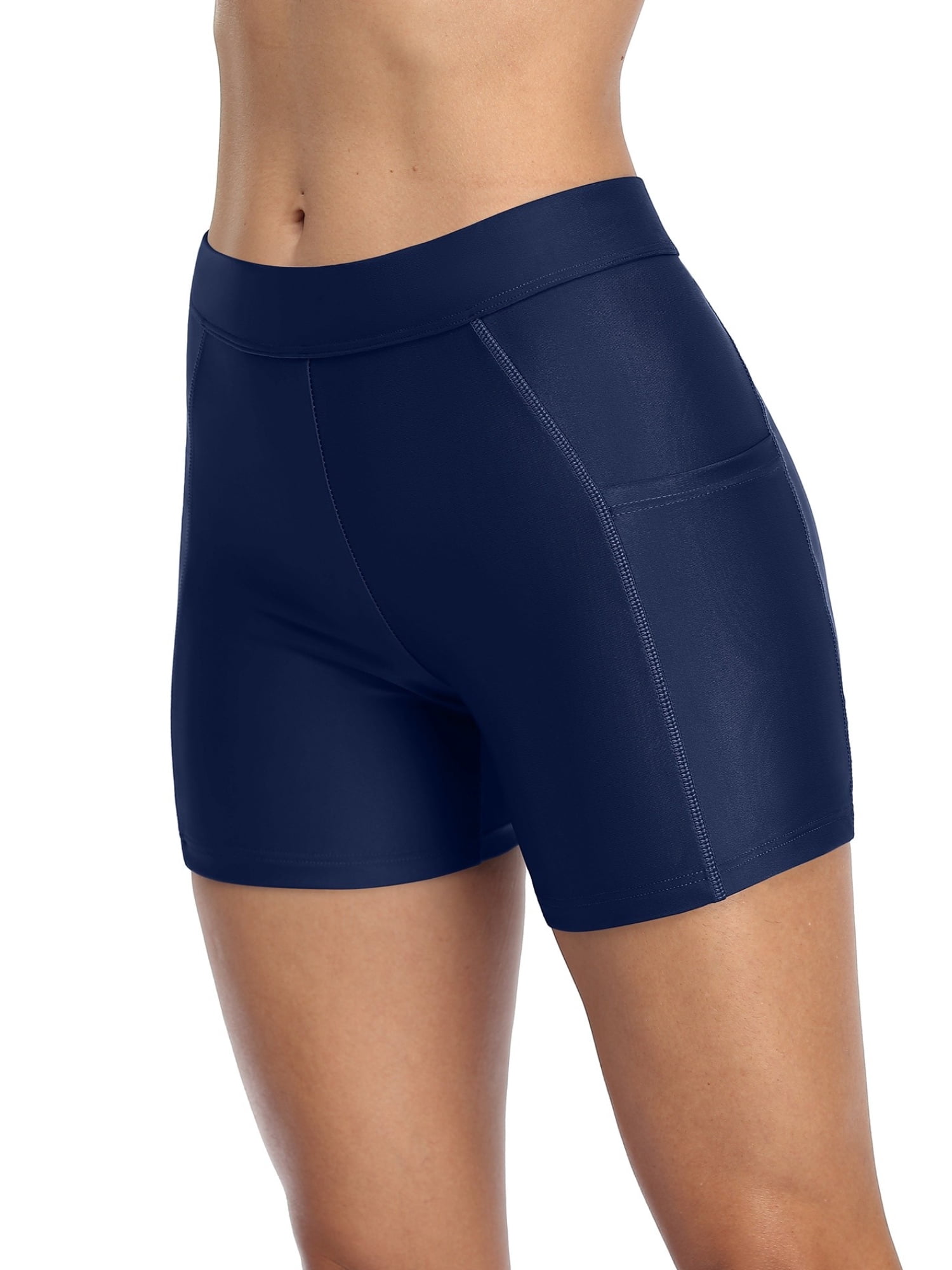Shorts de Planche Longs pour Femmes avec Poches, Bas de Maillot de Bain Unis, Trunks