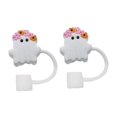 thumbnail image 3 of veasfak 2 Pieces Ghost Silicone Straw Toppers Parties Reusable Ghost Straw Cover Cap Wreath, 3 of 9