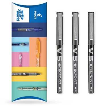 Pilot Hi-Tecpoint V5 Stylos à Bille Roulante, Pointe Fine, 0,5 mm, Encre Noire, Lot de 3