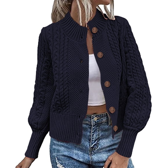 Womens Chunky Knit Crop Cardigan Coat Long Sleeve Solid Color Casual Sweater Tops Fashion Fall Comfy Outerwear