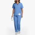 thumbnail image 4 of V Neck Scrubs for Women Set Scrubs Top Drawstring Straight Pants 4 Way Stretch Medical Nursing Uniforms Matching Sets, 4 of 6