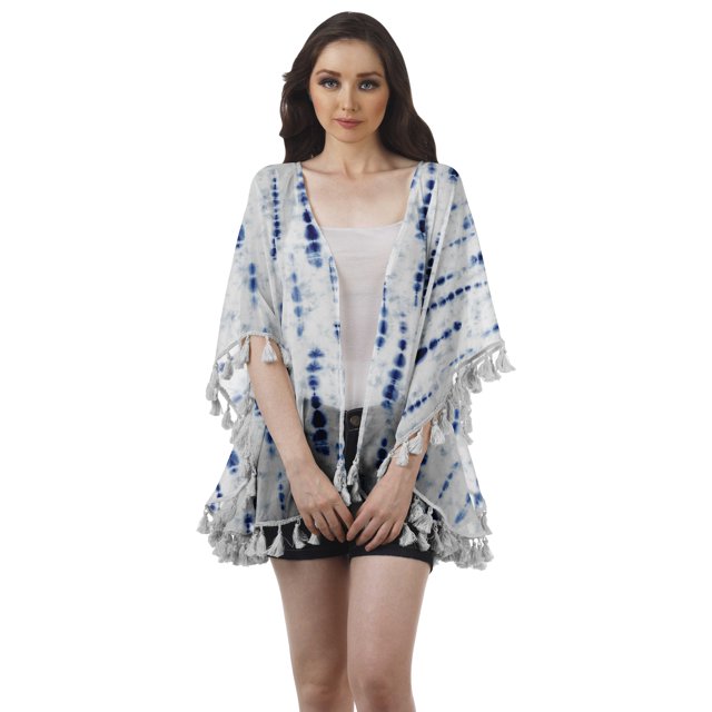 Moomaya Vêtements de Plage Imprimés pour Femmes Boléro à Franges Cache-Maillot Cardigan