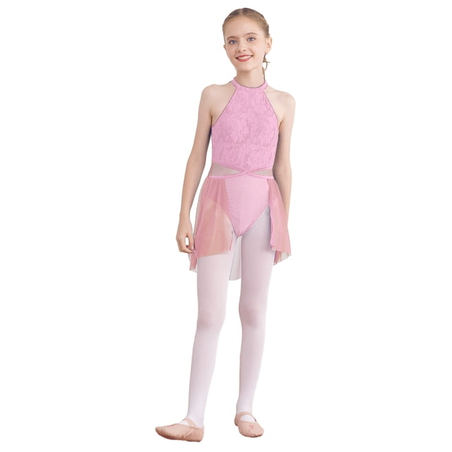 Yartina Robe de Danse Ballet Sans Manches pour Filles, Robe Justaucorps Moderne Contemporaine Rose Foncé 10