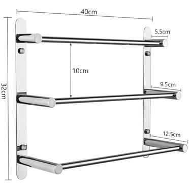 Porte-serviettes, Étagère de Barre à Serviettes en Acier Inoxydable 304 avec 3 Tringles, Porte-Serviettes Mural de 40 cm pour Salle de Bain, Barres à Serviettes pour Salle de Bain Cuisine Toilette