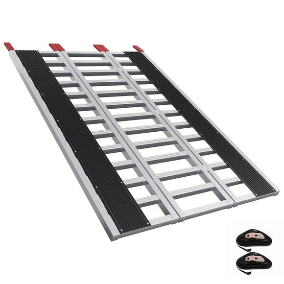 Yiwa Aluminum Tri-Fold Loading Ramp, 1800 lb Capacity with Wide Ski Guides for Snowmobiles, Motorcycles, ATVs & UTVs