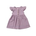 thumbnail image 1 of Gupgi Girls  Fly Sleeve Dress Solid Color Round Collar Single-breasted Dresses, 1 of 9