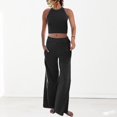 thumbnail image 2 of Ensemble Pantalon 2 Pcs Décontracté Col Rond Poches Tenue de Vacances (Noir S), 2 of 9