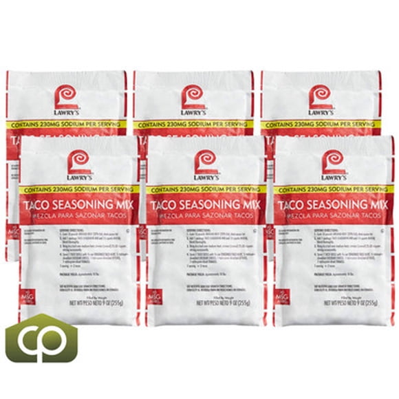 Lawry's Taco Seasoning Mix – Authentic Medium-Spicy Zesty Profile & Mid-Size Chef-Ready Consistency, 9 oz. Commercial Pouches – Wholesale 6/Case Foodservice Bulk Master Pack