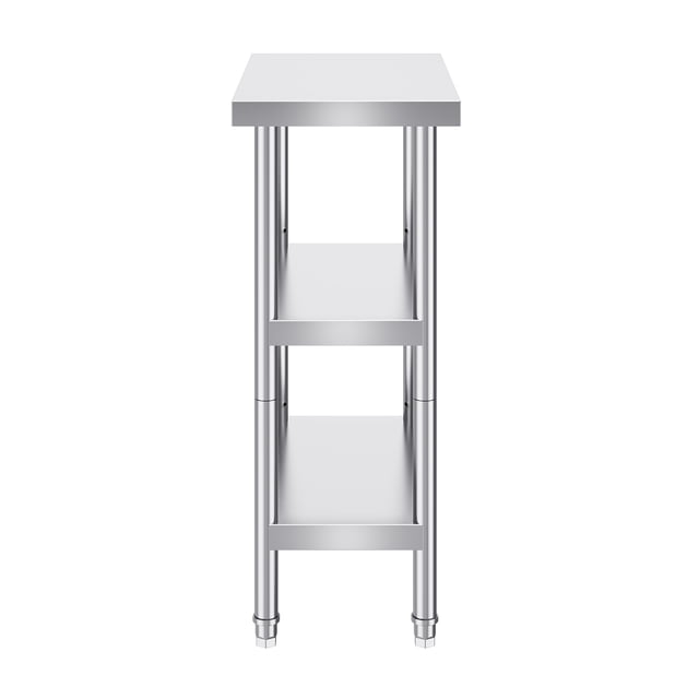 KFFKFF Food Preparation Table in Stainless Steel, Dimensions 14 x 24 x 34 Inch, Suitable for Commercial Kitchen Use, Comes with 2 Modifiable Undershelves, Robust Prep Table and Metal Work Table