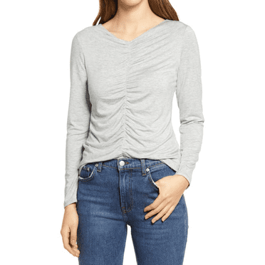 HALOGEN Haut en Tencel Froncé Gris Chiné pour Femme Taille TP