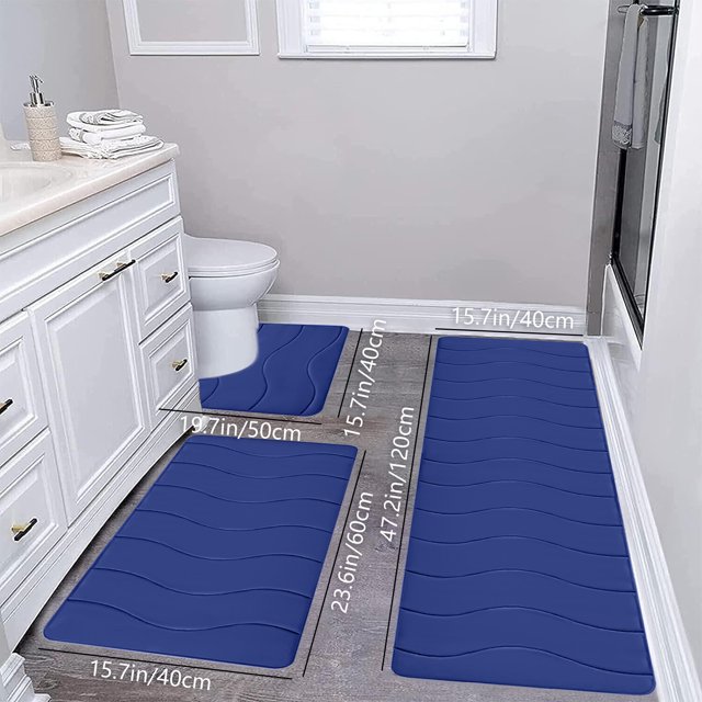 Bathroom Rugs and Mats Sets,Large Foam Bath Mat 3 Set Bathroom Rugs for 3 Pcs Toilet Mats Universal Soft Comfortable Water Absorption Non Slip Thick Machine Washable Easier to Dry