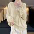 thumbnail image 4 of Womens Button Down Knit Cardigans Long Sleeve V Neck Casual Cardigan Sweaters Light Weight Loose Lounge Wear Fall Beige, L, 4 of 5