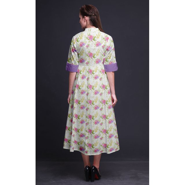 Bimba Robe Chemise Décontractée à Imprimé Floral pour Femme, Robe Évasée Mi-Mollet de Fête - X-Grand