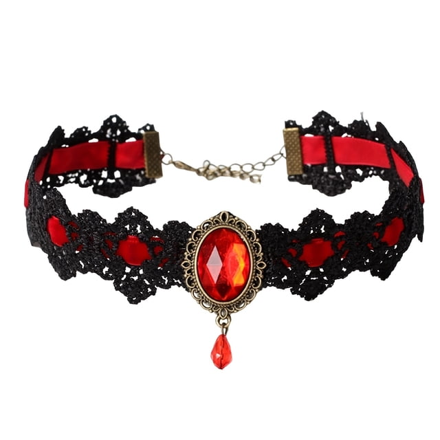 Black Lace Gothic Collar Vampire Collar Pendant Chain Rhinestone Punk Halloween Costume Jewelry