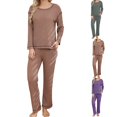 thumbnail image 1 of Sentmoon Women Pjs Sets Tops for Women and Womens Casual Pants Plus Size Crew Neck Womens Lounge Long Sleeve Solid Color Sleepwear for Women Fall for Family Matching Photos, 1 of 9