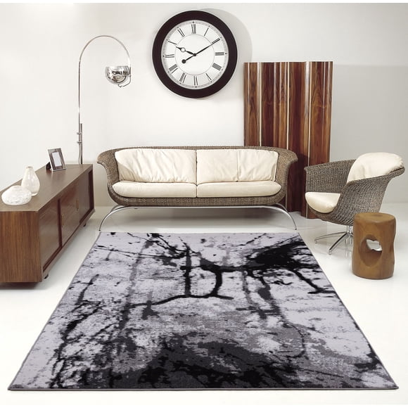 Ladole Rugs Tapis en Polypropylène Doux et Durable Style Art Abstrait Moderne Europe en Gris-Crème, 7x10(6 Pieds5 Pouces x 9 Pieds5 Pouces, 200cm x 290cm)