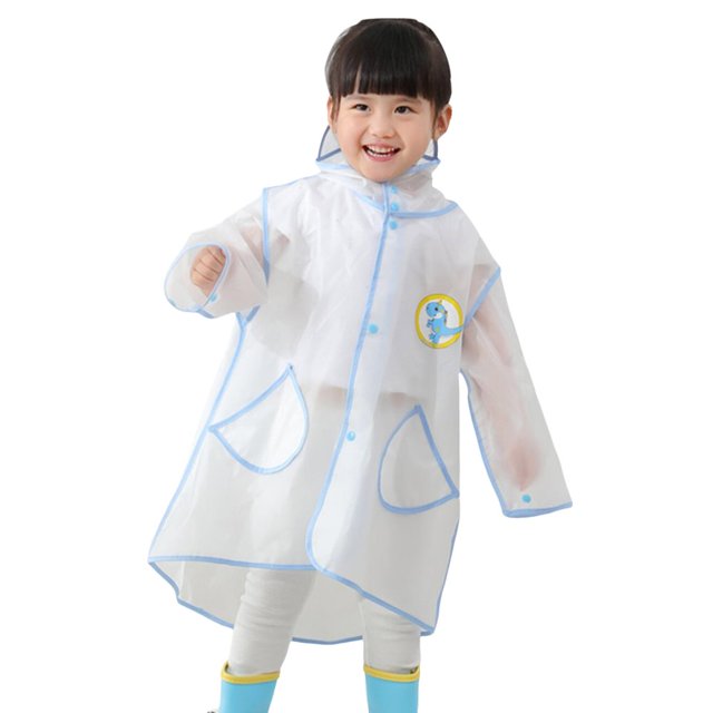 Children‘s Boys Girls Dinosaur Rainbow Printed Button Rain Jacket Hooded Windproof Raincoat