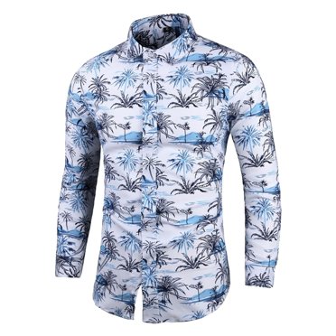 PMUYBHF T-Shirts Habillés pour Hommes Mode Chemise Ample Imprimée à Manches Longues Grande Taille Mode Décontractée Plage Vacances Chemise Fleurie
