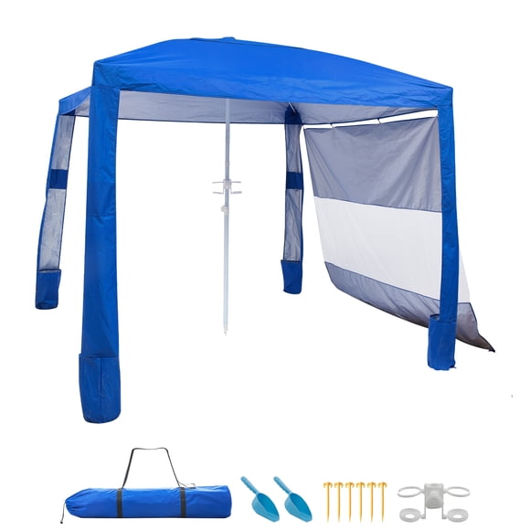 KFFKFF Beach Cabana, 8 x 8 ft Beach Canopy with Side Wall, UPF 50+ Protection Easy Setup Cabana Tent with Sand Pockets, Adjustable Height Portable Shade Sun Shelter Umbrella, Blue