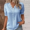 thumbnail image 2 of Lenpel Women's Summer Tops Plus Size Ruffle Short Sleeve V Neck Lace Trim Textured Shirts Dressy Casual Blouses, 2 of 4