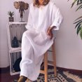 thumbnail image 4 of LLYwey en Solde Robes d'Invitée de Mariage pour Femmes Mode Été Décontracté Manches Longues Uni Lin Longue Robe Nouvelles Robes Décontractées Blanc TTG, 4 of 9
