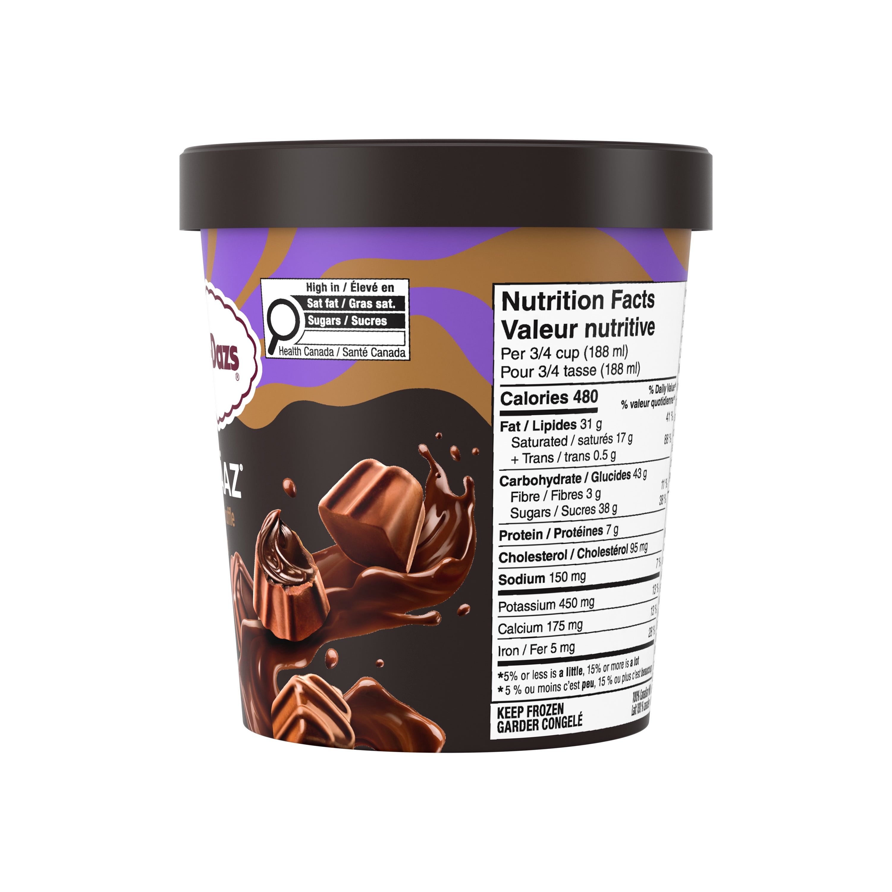 HAAGEN-DAZS Crème glacée EXTRÄAZ Chocolat, fondant et truffe, rubans de fondant, morceaux de truffe 450 ml