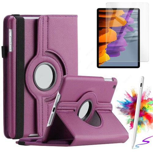 Rotating Case With Screen protector & Stylus Pen for Samsung Galaxy Tab S10 Lite/ S10 FE/ S9 FE 5G 10.9 Inch/Tab S9 11 Inch Case Tempered Glass Multi-Angle Protective Cover - Purple