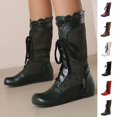 thumbnail image 1 of LOVZFMLL Bottes pour Femmes Mi-Mollet Bottes d'Hiver à Lacets Bout Rond Sangles Ajustables Talon Plat Mode Automne Hiver Bottes Chaussures, 1 of 9