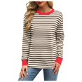 thumbnail image 1 of WEAIXIMIUNG Sweat à Fermeture Éclair Femme Sans Capuche Mode Couleur Contrastée Ample Col Rond Rayé Manches Longues Haut Décontracté pour Femme, 1 of 8
