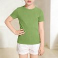 thumbnail image 4 of Yanlir Girls Ribbed Lace Trim Fitted Round Neck Short Sleeve Tee 1 Pack Summer for Kids 5 -16 Years Soft Summer Fashion Crewneck Tees Basic Tops, 4 of 7