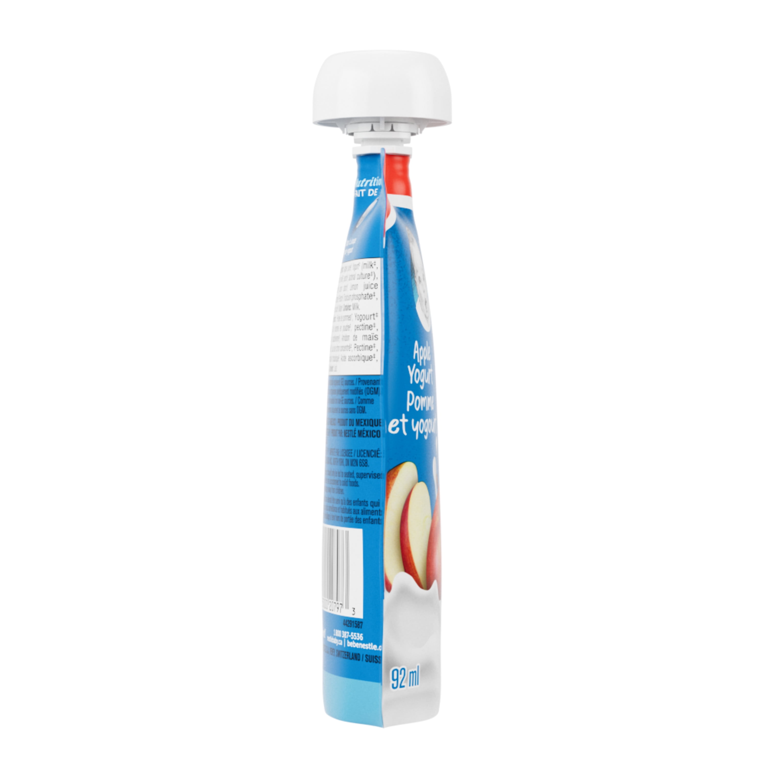GERBER Purée Pommes et Yogourt, Faite avec de Vrais Fruits et du Yogourt, pour Bébés et Tout-Petits, Sans Sucre Ajouté, Sans Sel Ajouté, non-OGM, Sachet Refermable avec Bec 92ml