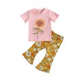 thumbnail image 1 of Honganda Girl's Two-piece Suit, Flower Print Short Sleeve Tops and Flared Pants, 1 of 7