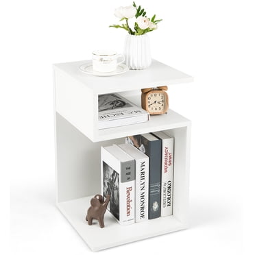 Patiojoy S-Shaped Side Table for Small Space Sofa End Table with 2 Open Compartments Modern Nightstand