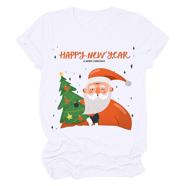Haut de Sapin de Noël Femme Décontracté Col Rond Manches Courtes T-shirt Imprimé Sapin de Noël Haut