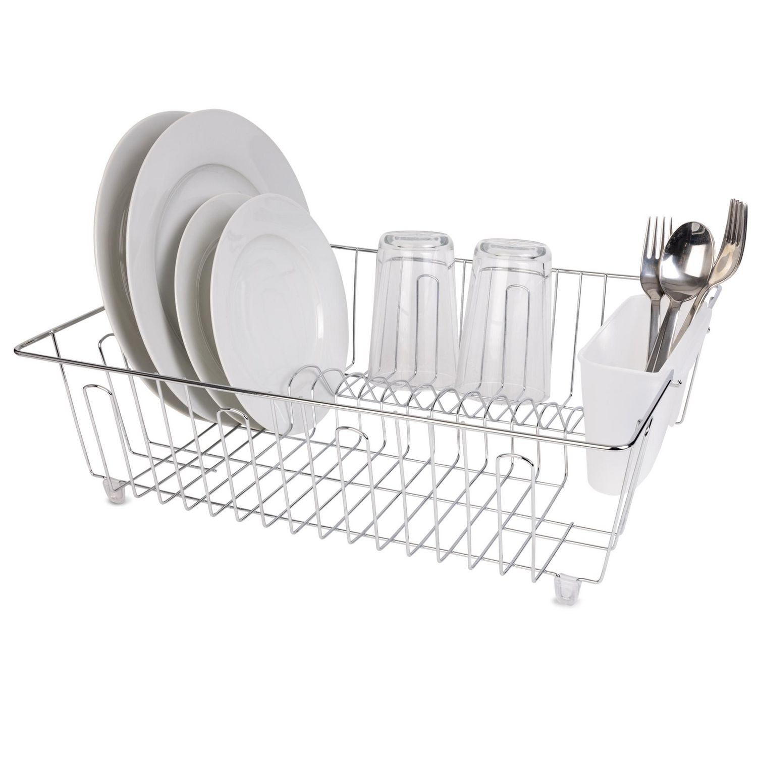 Mainstays Large Dish Drainer Rack - Chrome/White