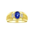 thumbnail image 1 of RYLOS Men's Rings Yellow Gold Plated Silver Rings Classic Designer Style 8X6MM Gemstone & Diamond Ring Blue Star Sapphire Birthstone Rings For Men Size 13, 1 of 7